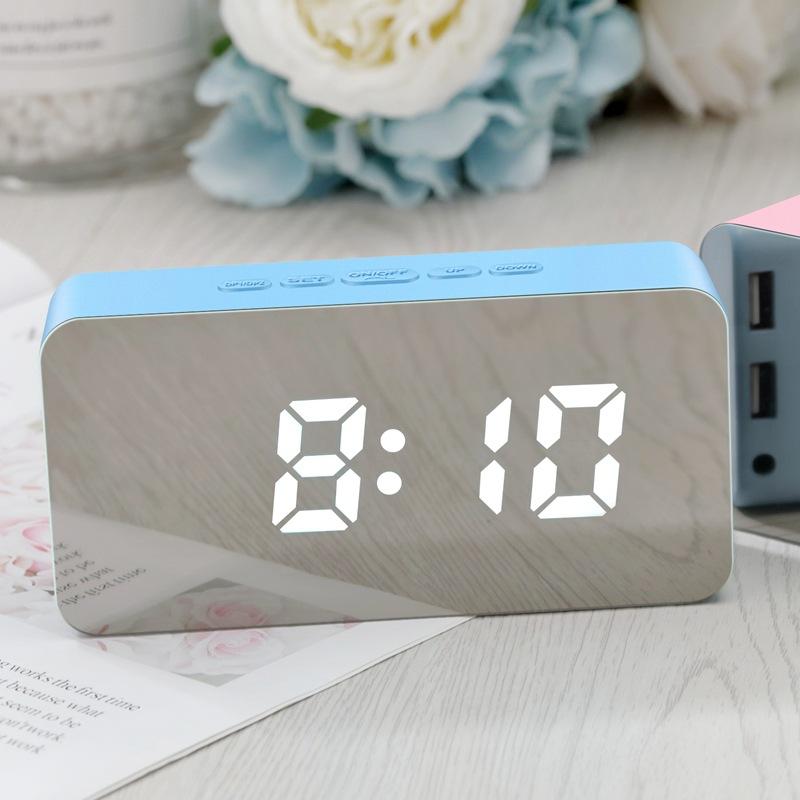 Creative Mirror Alarm Clock Multifunctional LED Clock Makeup Mirror Alarm Clock Can Be Connected To External Power Supply Colorful Mirror Clock 9005