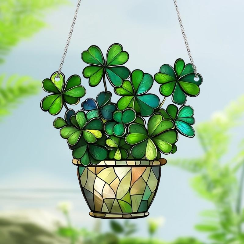 Stained Acrylic Window Hangings,Four Leaf Clovers Suncatchers for Window Hanging Housewarmings Gift Fake Plant Decors