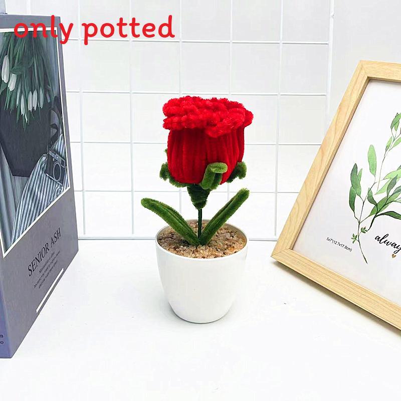 

Multi Colored Plush Twisted Rod Rose Potted Desktop Decoration Ornament For Office Decor Red A
