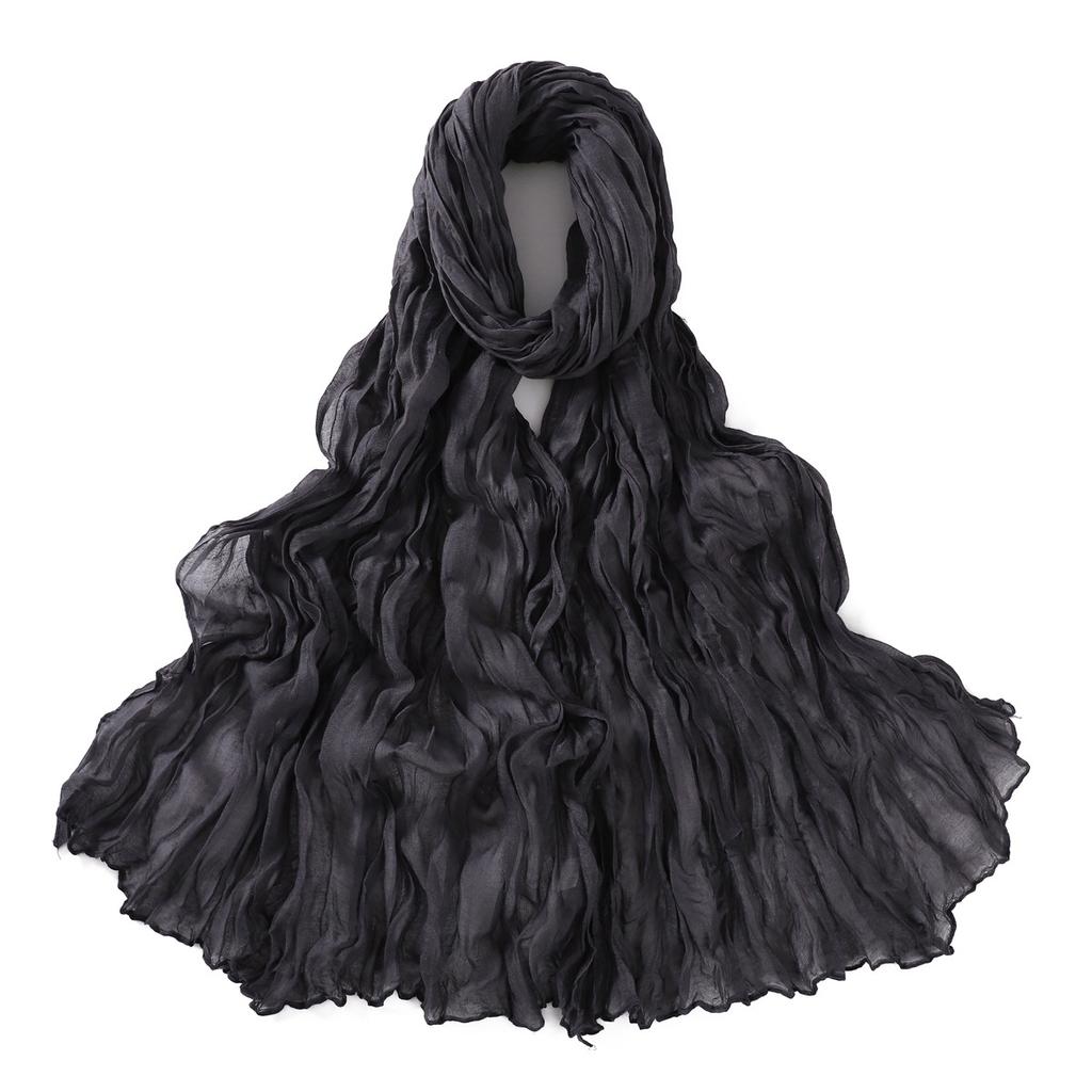 Autumn New Crumpled Scarf For Women Girls Students Solid Color Cotton Voile Thin Scarves Soft Knitting Shawl Female Wrap Shawls