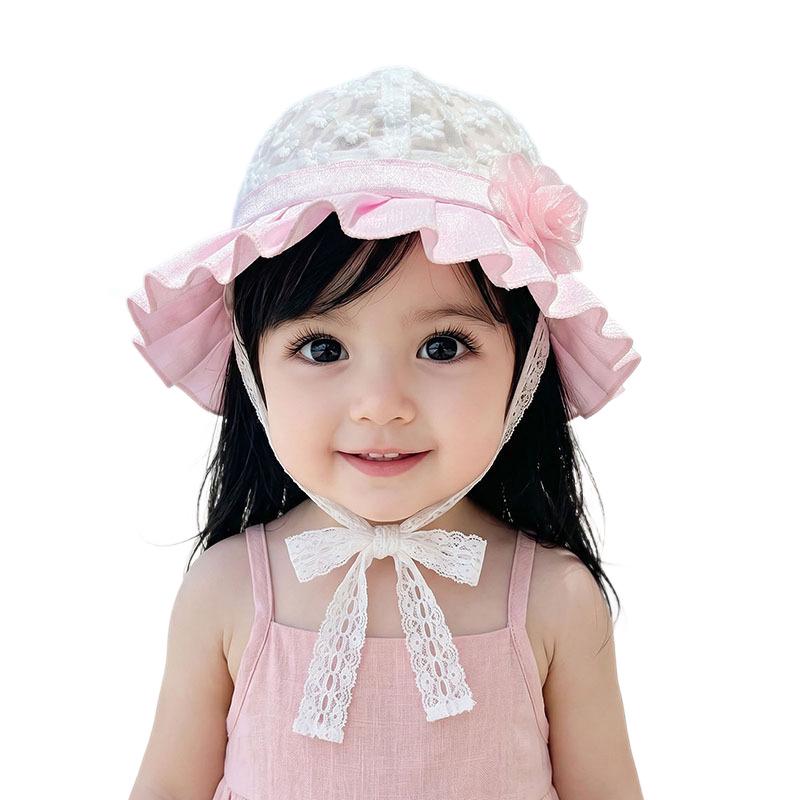 Girl's Lace Sun Protection Bucket Hat - Breathable, Beach-Ready Summer Style