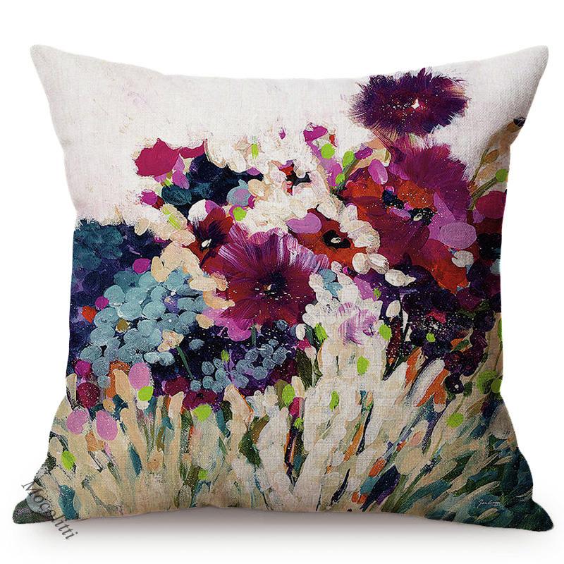 Floral Oil Painting Europe Vibe Home Decor Chair Cushion Cover Cherry Blossoms Garden Cotton Linen Sofa Pillow Case Cojines