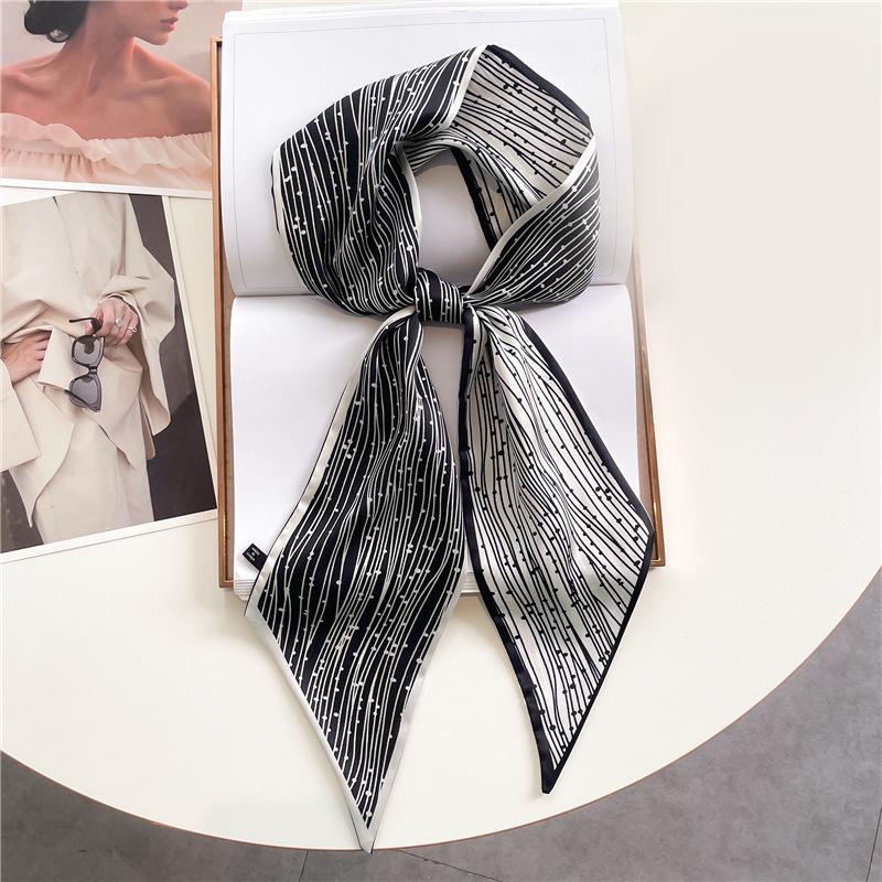 Fashion Double-layer Simulated Silk Women's Headscarf, Spring and Autumn Thin Streamer Bevel Scarf Temperament Small Silk Scarf Decorative Scarf Thin