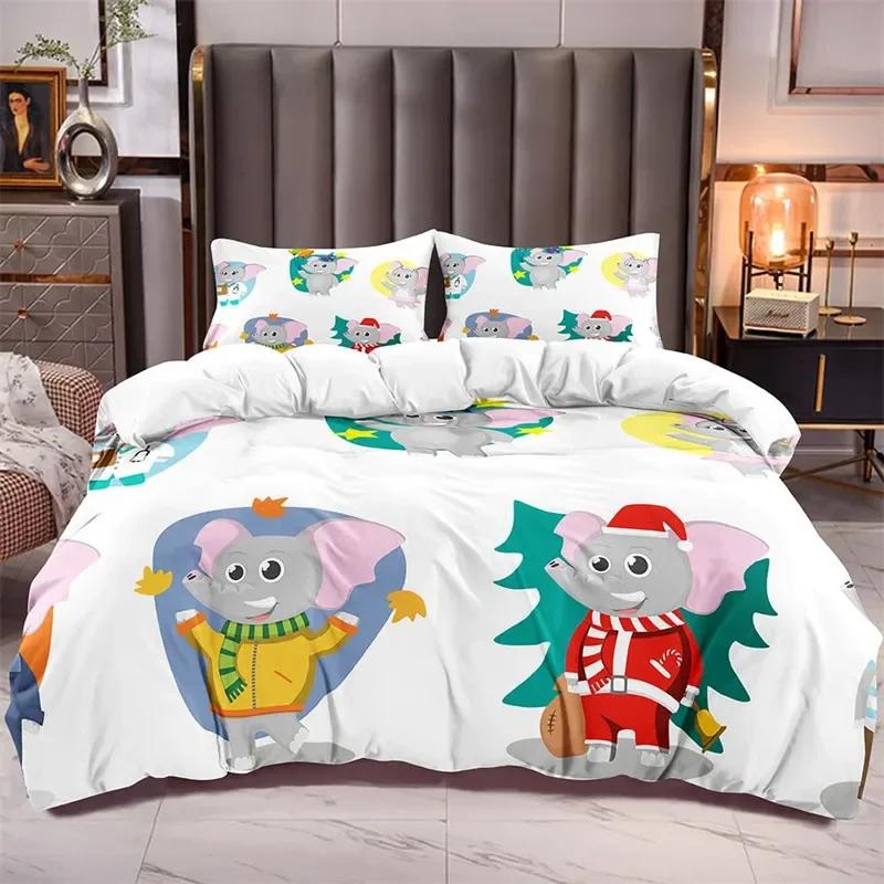 Cartoon Elephant Lovely Animal Theme Comfortable Duvet Cover Pillowcase Bedding Set Children Bedroom Decoration Home Textile