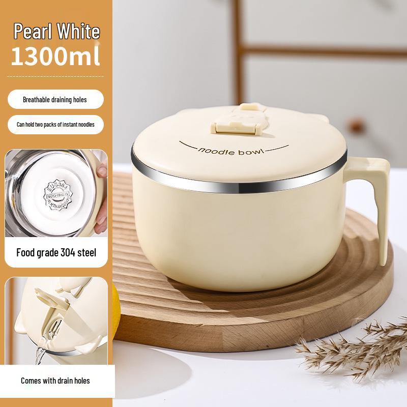 

Stainless Steel Noodle Bowl with Lid - Portable Set for Dorm Students