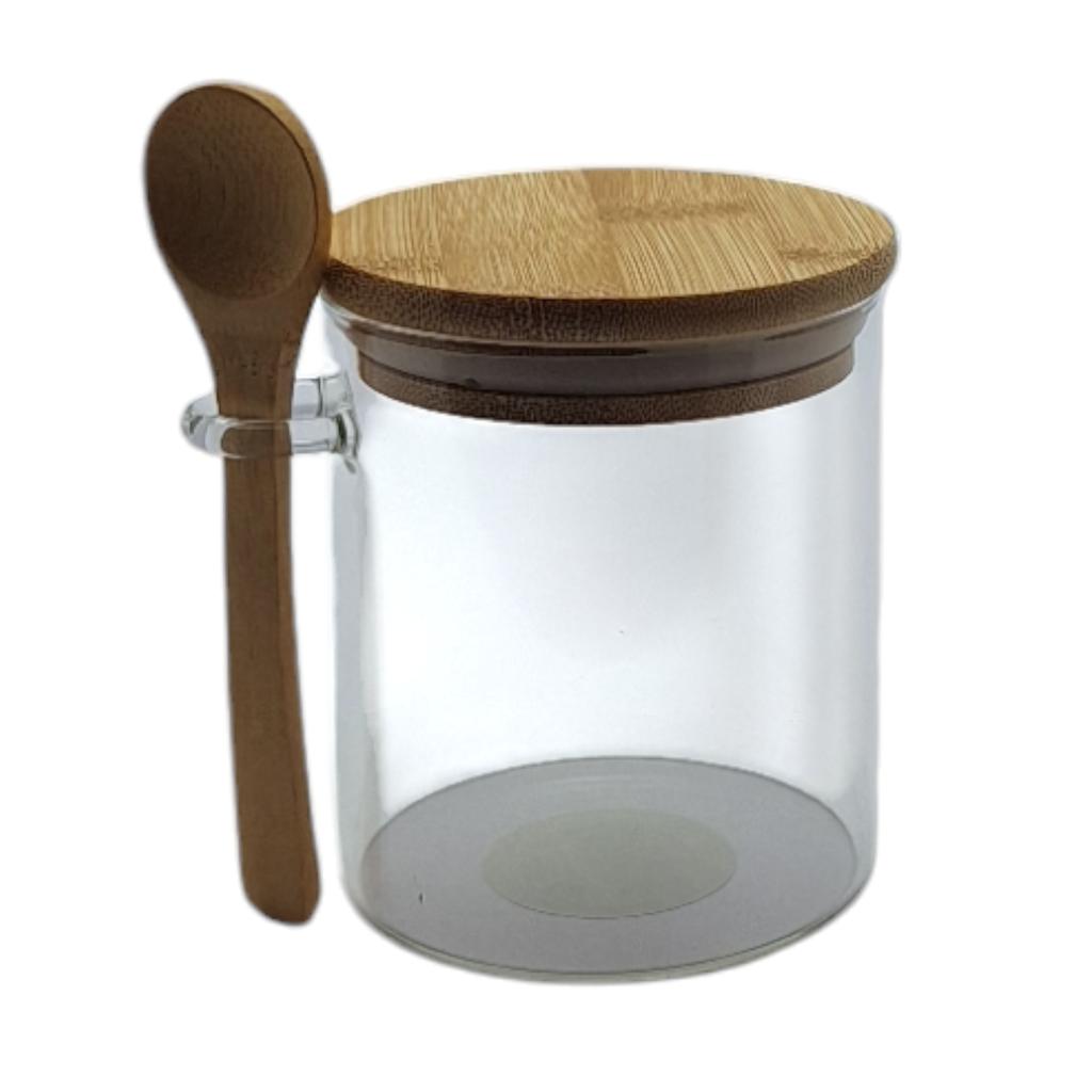 GLASS CONTAINER 400 ml JAR WITH BAMBOO LID AND SPOON