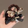 Light Luxury Hair Tie Retro Pearl Leather Band Bow High-end Large Intestine Hair Band Autumn and Winter Hair Tie Leather Cover