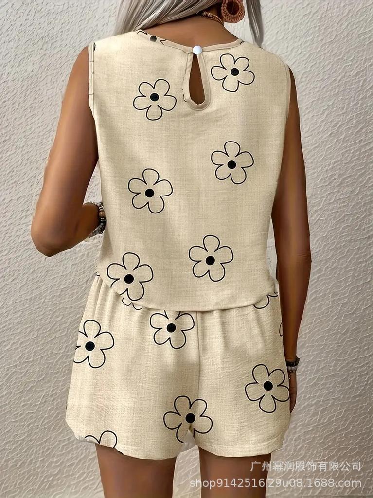 New Cross-border European and American Women's Clothing Casual Shorts Set Sleeveless Amazon