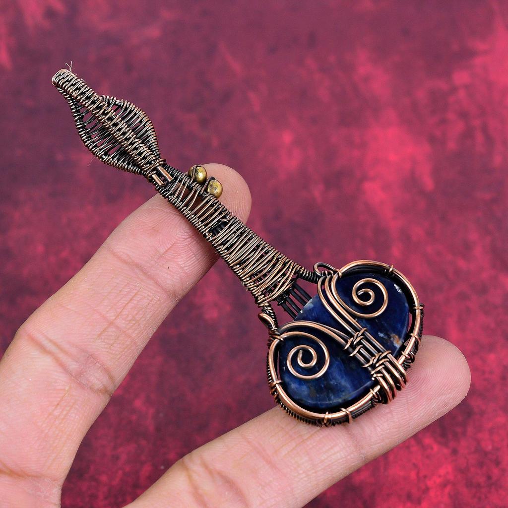 Sodalite pendant copper wire wrapped pendant natural gemstone pendant copper wire wrap antique jewelry handmade guitar pendant gifts for her