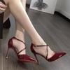 Thin Heel Pointed Burgundy High Heels 2025 Autumn New Popular Banquet Simple Red Patent Leather Women's Hollow Sandals