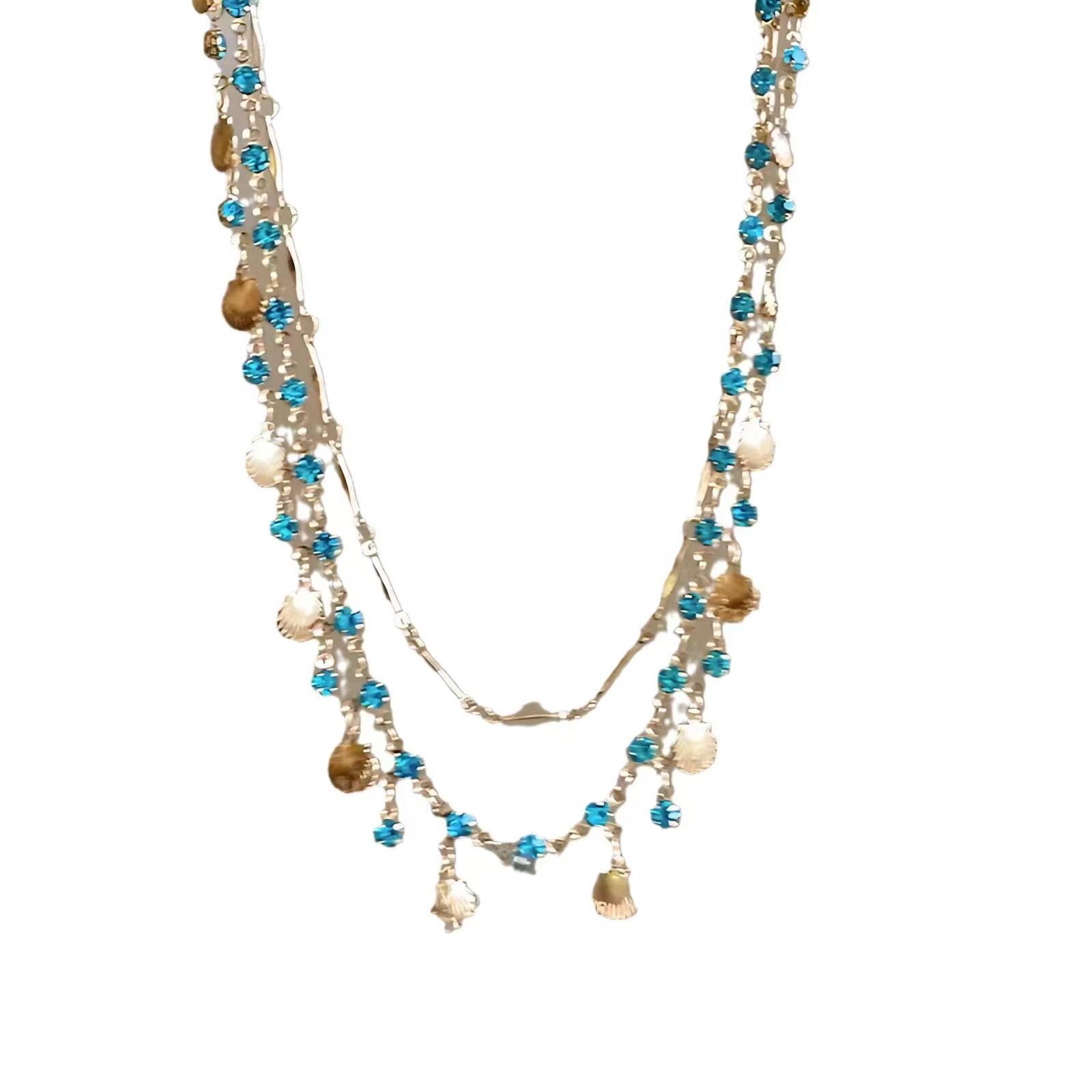 

New gemstone shell fringed necklace women s light luxury choker collarbone chain neck chain accessories