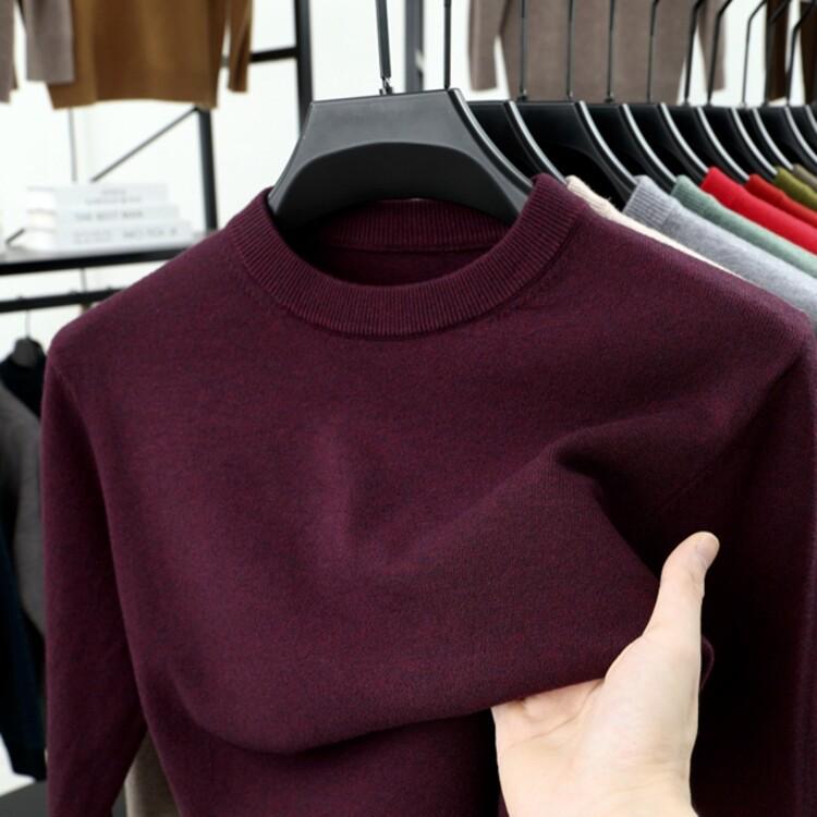 Men's Thick Knit Sweater - Round Neck, Solid Color, 500g, Autumn/Winter