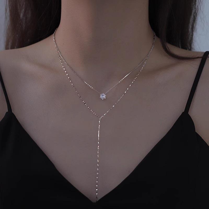 

New versatile flash diamond double-layer fringed necklace women s high-end design sense niche new temperament collarbone chain