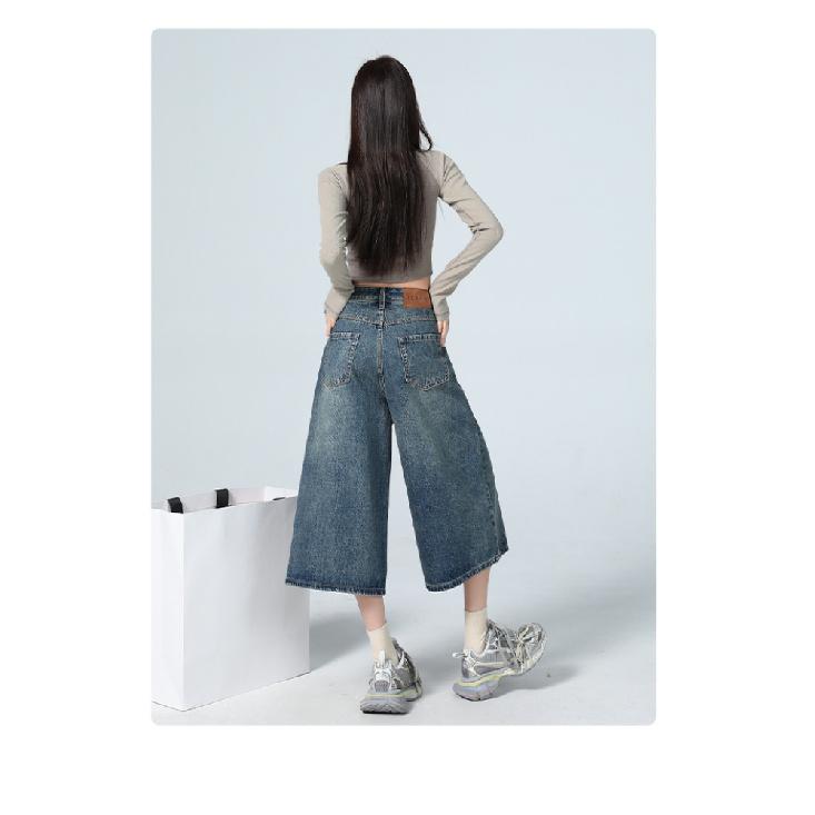 American High Street Seven-Foot Women'S Jeans Spring Autumn Loose Wide Leg Drapey Straight Cut Trousers Fashion Design