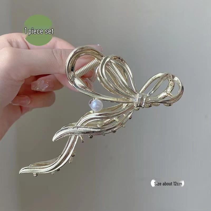 Silver Textured Metal Shark Hair Claw - Women's Stylish Updo Clip Accessory