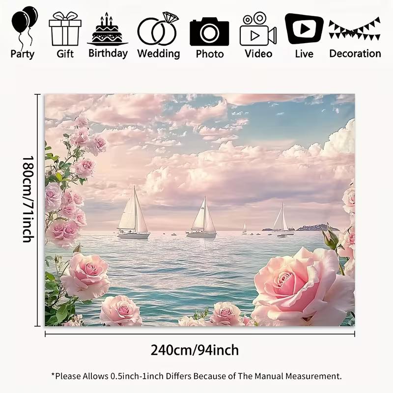 2D Floral Ocean Sailboat Tapestry for Bedroom & Living Room