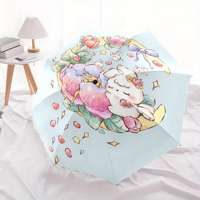 

1pc Beautiful Bunny and Flowers Automatic Opening and Closing Umbrella, Lightweight 3-Fold, With Cute Cartoon Characters, Suitable for Home, Outd