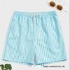 2026 Summer Men's Quick-drying Blue & White Stripe Beach Bermuda Shorts with Elastic Waist