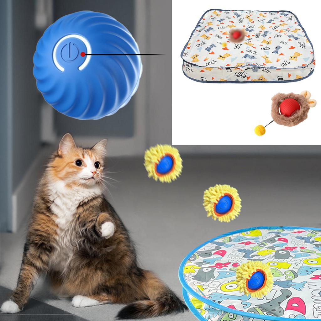 Motion Activated Cat Toy Balls Interactive Play Mat Fast Rolling Balls with Rechargeable Design for Boredom Cats Fun