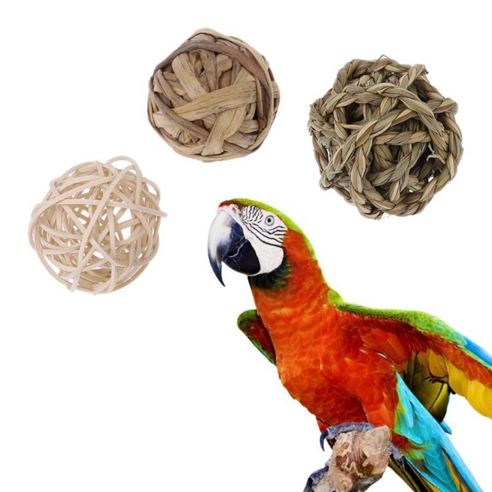 Parrot Hamster Natural Activity Bite Resistant Small Animals Chew Toys Rattan Balls Straw Woven