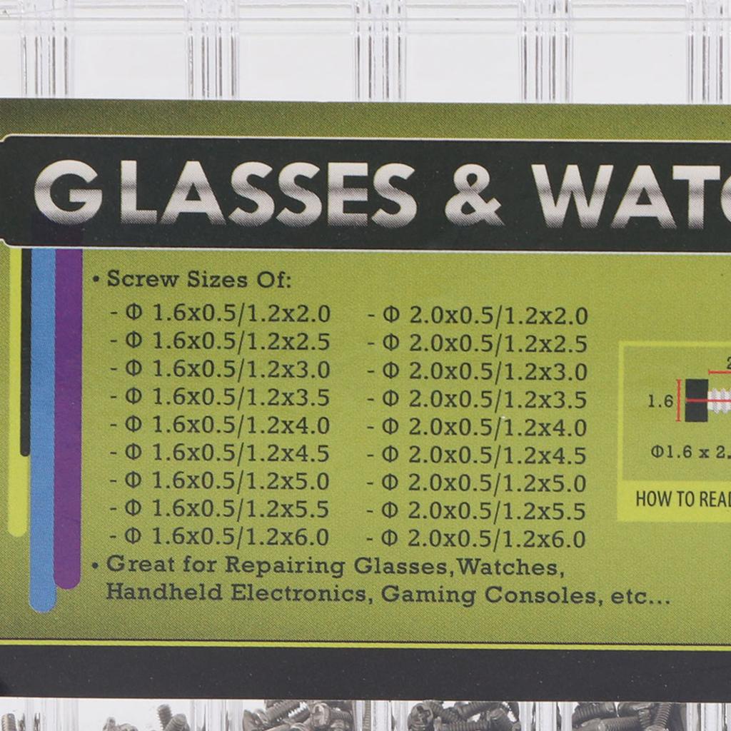 1800pcs/box Stainless Steel Glasses Sunglasses Spectacles Watch Mini Screws Repair Kit