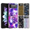 Hard PC Phone Case For Samsung Galaxy Z Flip 6/5/4 Black Cover For Galaxy Z Flip 3 Foldable Shell Fashion Smudge Leopard Print
