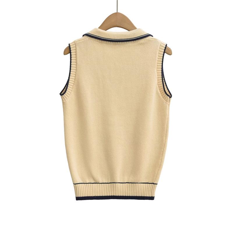 Women's Retro Color-Block Knit Vest: College Style, Polo Collar, Slim Fit, Elegant Camisole Layer