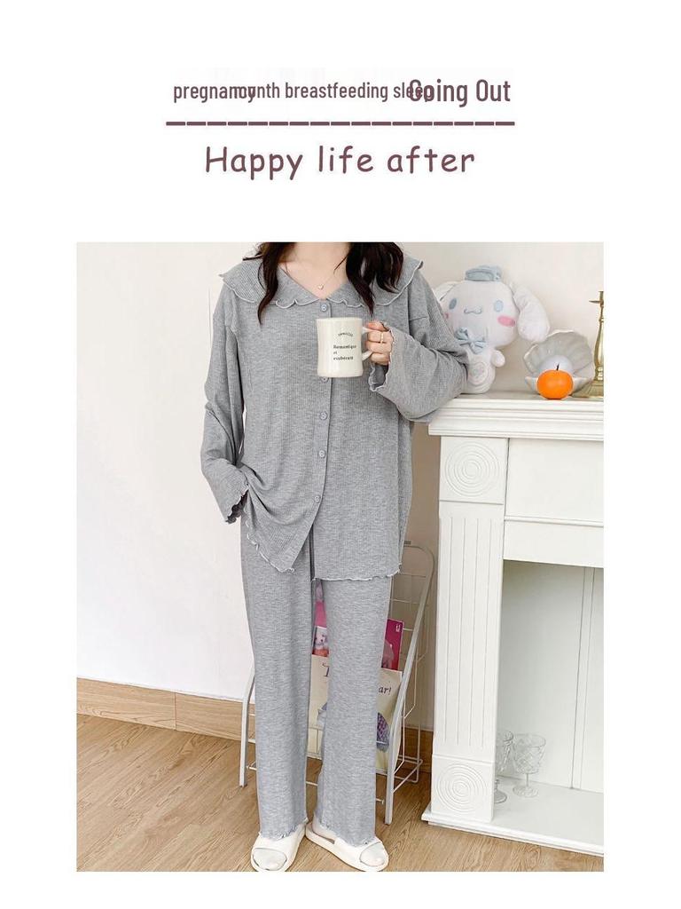 Maternity Lounge Set: Loose-Fit Plus Size Pajamas for Spring & Autumn - Ideal for Postpartum Nursing & Homewear