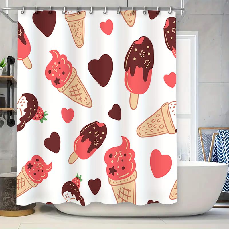 

Ice Cream Print Shower Curtain Decorative Kitchen Bath Mat Waterproof Washable Bathroom Liner Home Decoration Multicolored W60H190(CM)-1 Pcs