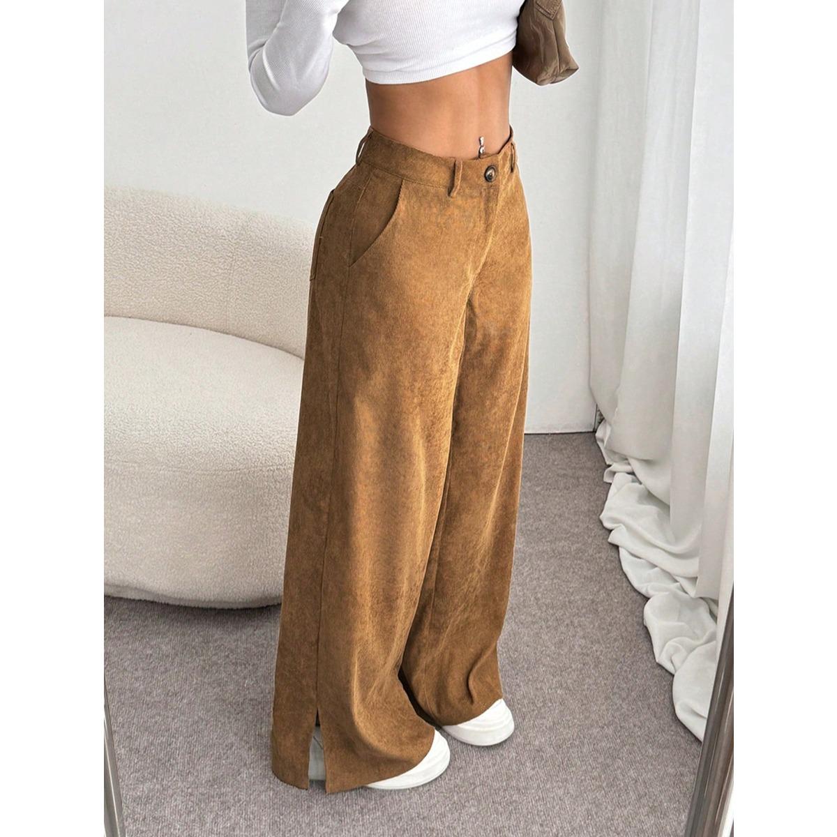

Spring and Autumn Women s Clothing, Retro Style, Straight Leg Wide Leg Pants, High Waisted Pants, Corduroy Pants, Versatile Casual Pants S хакі