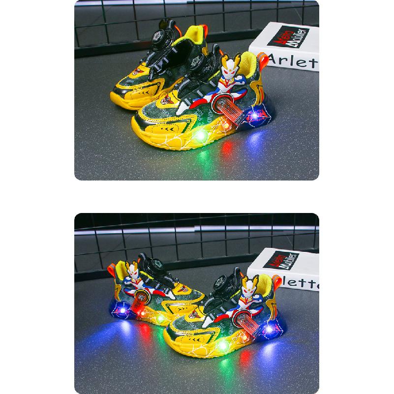 Boys Ultraman Sports Shoes Children's Light-Up Shoes Boys Running Shoes Rotating Button Soft Sole Shoes