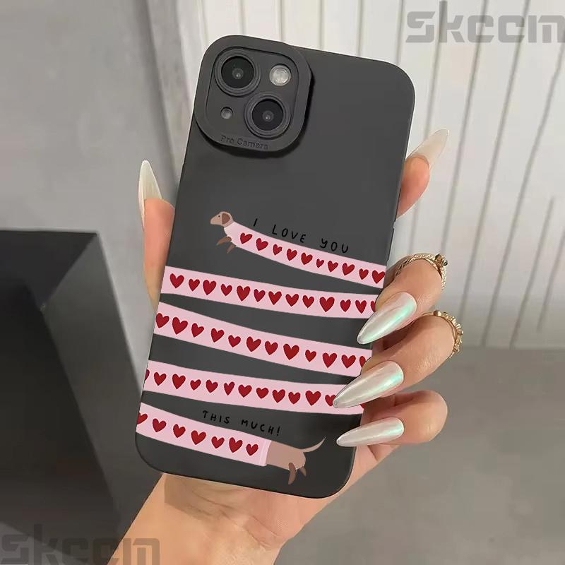 Pink Heart Sausage Dog Pattern Phone Case for Samsung Galaxy S25 Ultra S24 Plus S20 S21 S22 S23 FE A15 A35 A54 A55 Cover
