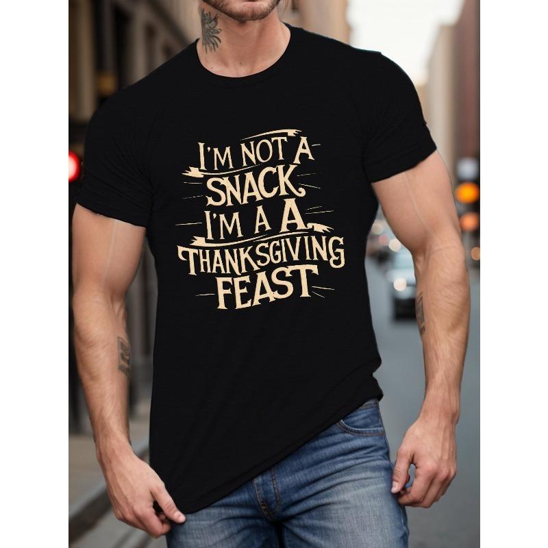 

European sizes Men S Plus Size Casual T-Shirt, Thanksgiving Feast Graphic Print, Crew Neck, Short Sleeve,Slight Stretch 4XL чорний