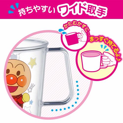 LEC Anpanman Clear Cup, 225ml / Wide Handle for Easy Holding / Dishwasher Safe / Shatter-Resistant