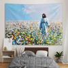 Jesus in Wildflower Field Tapestry Single Sided 2D Print Serene Tapestry Bedroom Living Room Church Calming Vibe Accessory Gift