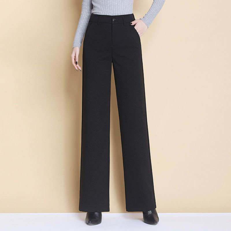 

2025 Autumn/Winter Women s High-Waisted Wool Wide-Leg Casual Straight-Leg Suit Pants XL 29/115-125 jin чёрный