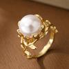 Retro-inspired Pearl-like Ladies' Ring. Copper Material. Plant-wrapped Fashionable and Unique Ring. Suitable for Gift