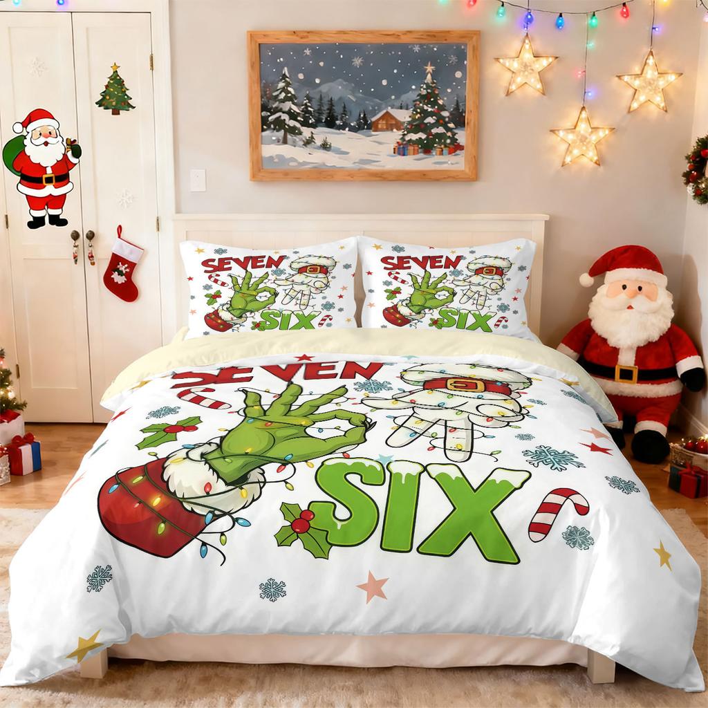 Bed Three-Piece Set Green Hair Monster Hand Pillow Cover Quilt Cover Digital Printing Bedding