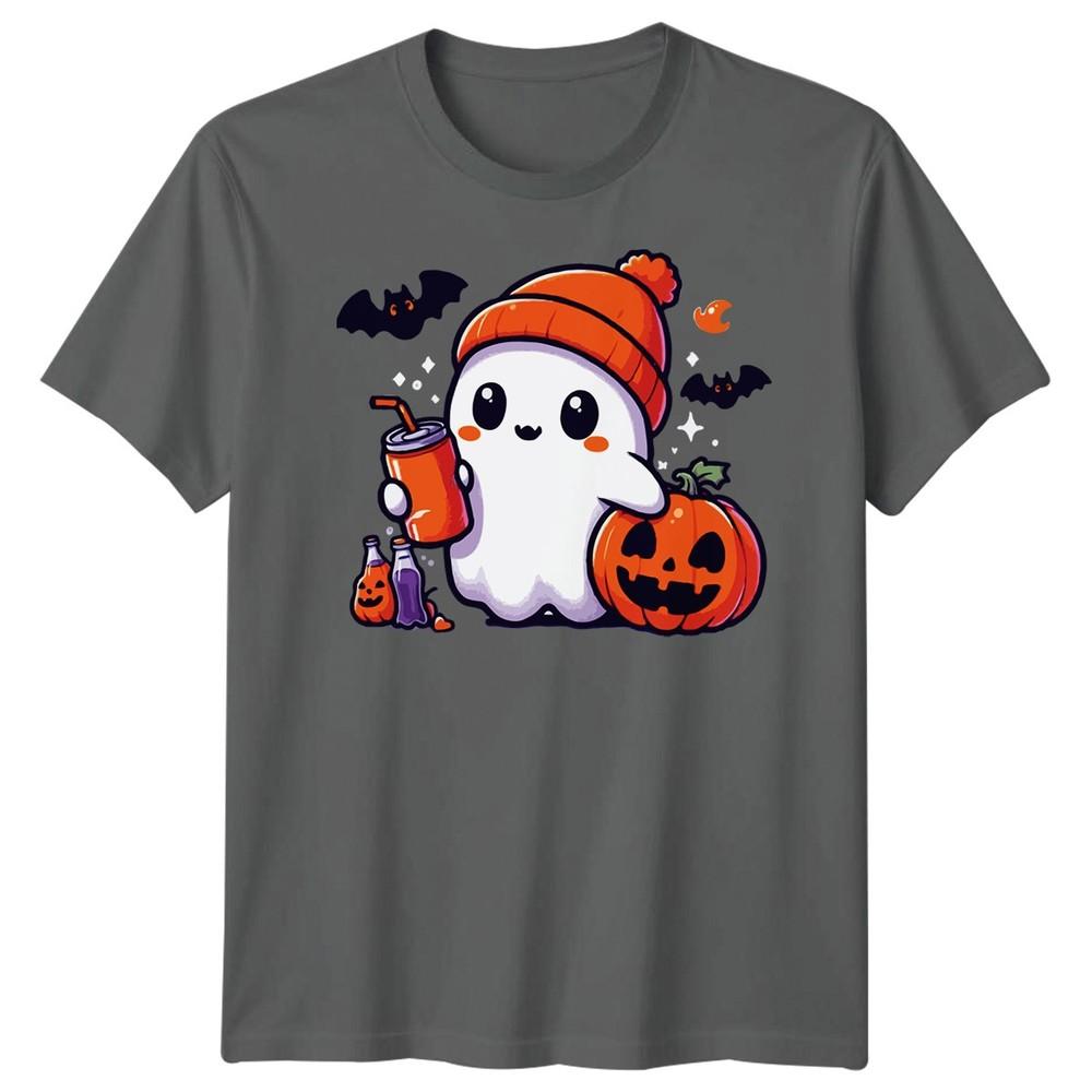 Halloween TShirt Ghost Pumpkin Iced Coffee Spooky Graphic Adults Kids Tee