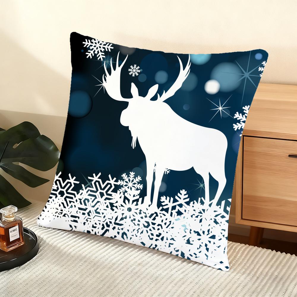 Blue And White Moose Cushion Cover Silky Short Plush Home Sofa Cushion Cover - Invisible Zipper Home Decoration