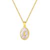 Vnox Women's Pretty Letters Necklace, Stainless Steel Oval White Shell Letter A-Z Pendant, Gold Color Jewelry Gifts