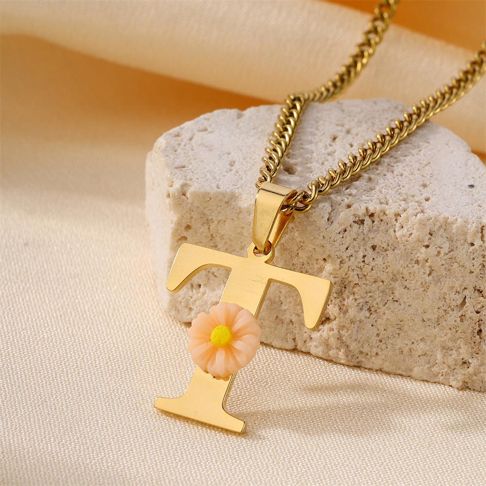 Atoztide Color Flower Initial Letter Pendant Necklace for Women Chunky Alphabet Name Drop Choker Chain Jewelry Mothers Day Gift