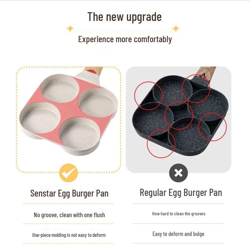 Non-Stick Deep Maifan Stone Pancake Frying Pan with Four-Hole Design for Easy Breakfast Cooking