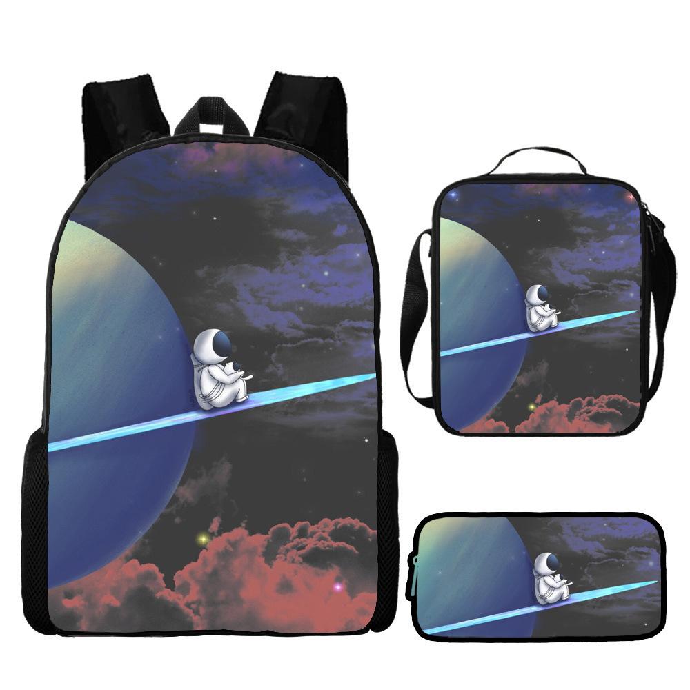 New Astronaut Spaceman Backpack for Kids School Cartoon Bookbag 3-Piece Set with Crossbody Bag Lightweight