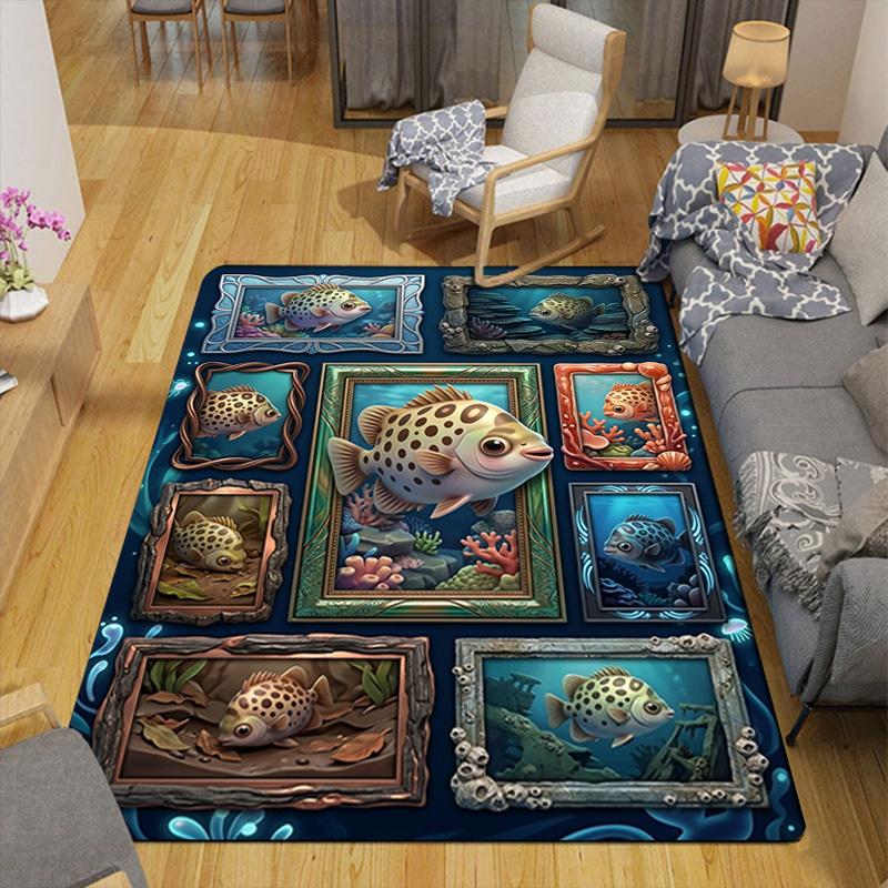 Underwater Fish Gallery Pattern Rug Floor Mat for Living Room or Bedroom Soft and Comfortable Carpet a Gift for Birthday and Holiday.