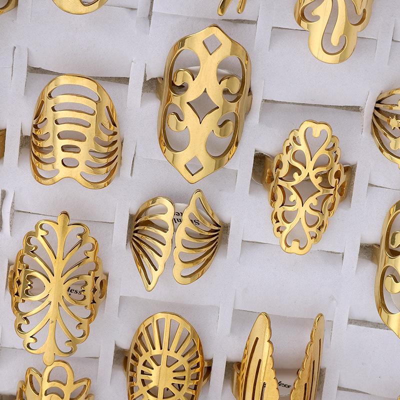 5 buc din oțel inoxidabil tăiat flori mari inel mixt inel de flori din oțel titan inel ajurat