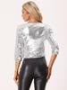 Allegra K Women's Silver Sequined Blazer Jacket, Short, Shrug, 3/4 Sleeves, Open Front, Party, Christmas, Halloween Costume, Size L