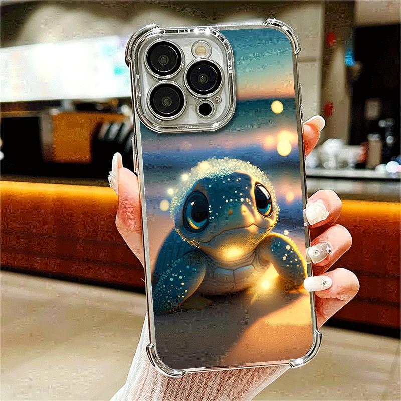 

Cartoon Ocean Sea Turtle Plating Phone Case For Iphone 16 17 Pro Max Air 16E 14 15 Plus 12 13 Mini Anti-Fall Airabag Cover iPhone 17 Pro