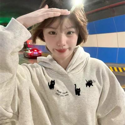 2025 Early Autumn New Sweater Women's American High Street Loose and Versatile Lazy Style Hooded Jacket Top Tide #2191