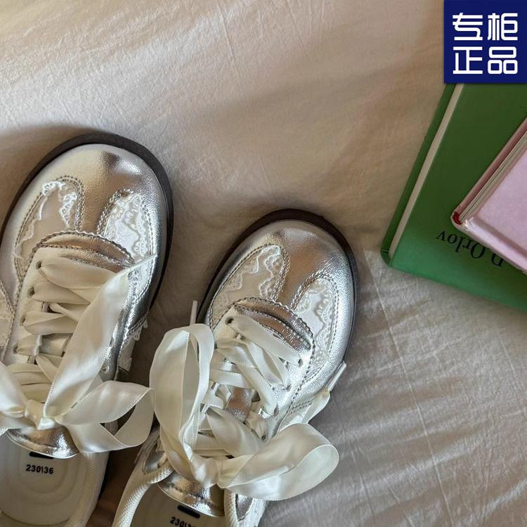 Niche lace training shoes women's new silver shoes ballet casual sports little white Forrest Gump board shoes